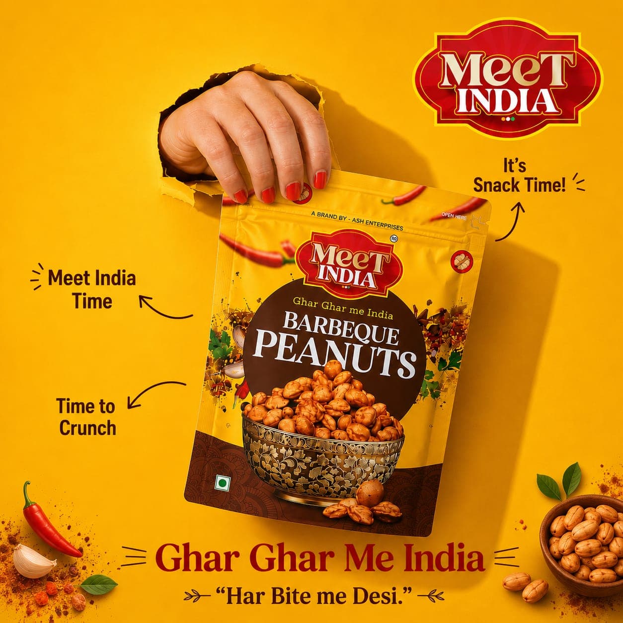 Meet India Barbeque Peanuts snack time ad
